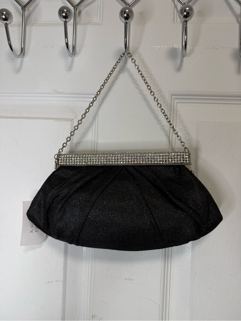 Mon Cheri Black Evening Clutch with Rhinestone Trim